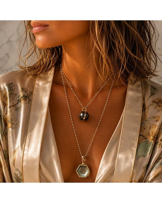 Persia Dona Jewelry Metallic Vintage Locket Pearl Pyrite Necklace