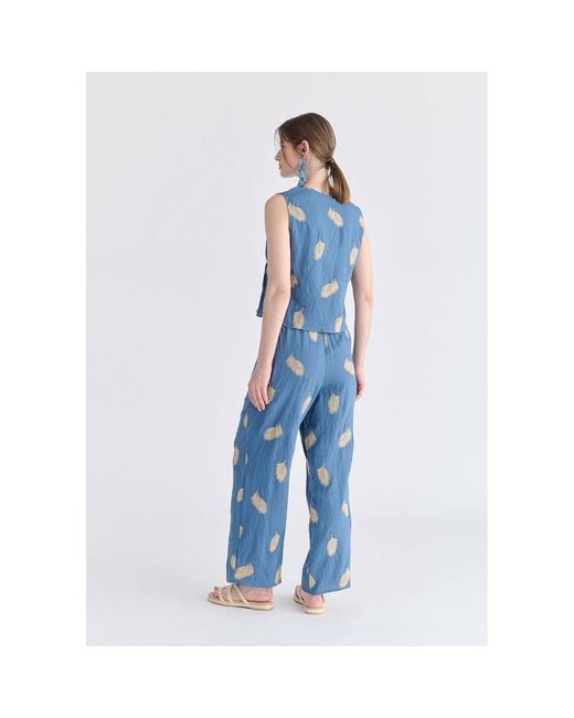 Paisie Blue Leaf Embroidered Tie Front Waistcoat