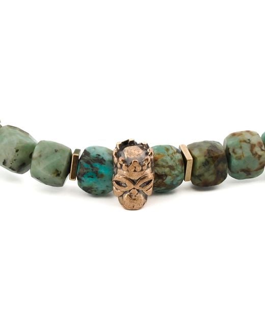 Ebru Jewelry Green King Skull Stone Good Fortune Beaded Bracelet for men