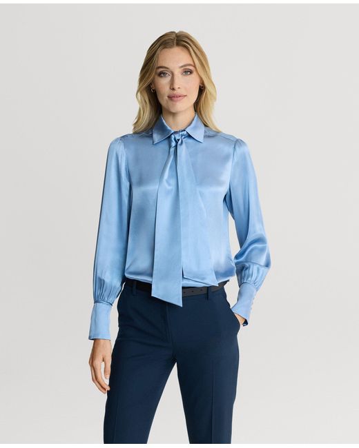 Really Wild Clothing Blue Glyndebourne Silk Detachable Tie Neck Blouse