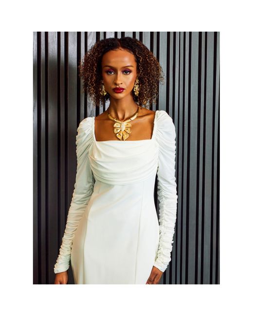 NALÈ White Ava Ruched Sleeves Bodycon Dress