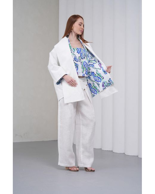Lumina Eligma White The Duality Linen Reversible Jacket