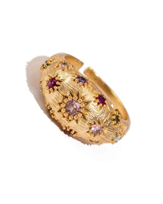 Ebru Jewelry Natural Golden Sunburst Multi Gemstone Adjustable Ring