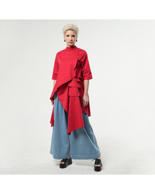 Metamorph Red Asymmetric Loose Shirt