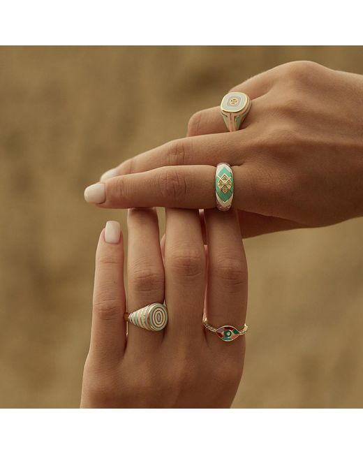 Spero London Metallic Adjustable Multi Pastel Color Enamel Sterling Vermeil Signet Ring