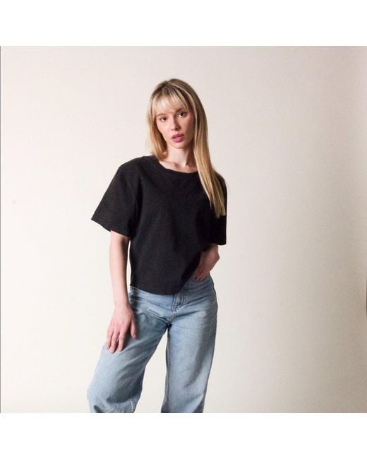 Bradford Row Black Sirena Distressed Crop Tee