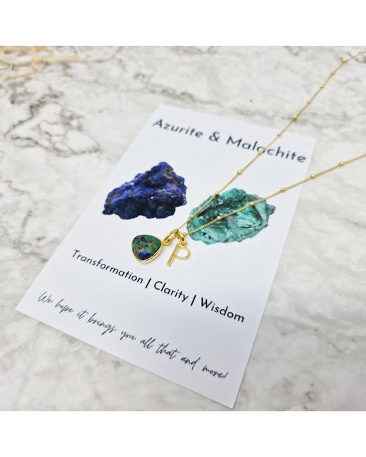 Harfi Metallic Vermeil Azurite & Malachite Initial Pendant Charm Necklace