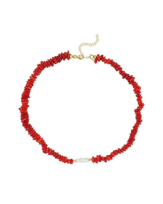 LINYA JEWELLERY Red Amorphous Baroque Pearl Coral Necklace