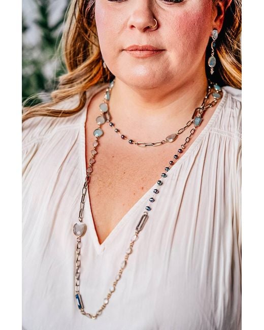 Loni Paul Jewelry Metallic Moonstone, Kyanite, Aquamarine & Pearl Long Necklace