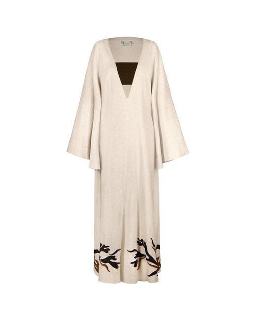 ALINA CERNĂTESCU Natural Neutrals Sahara Maxi Oversized Embroidered Linen Holiday Resort Dress