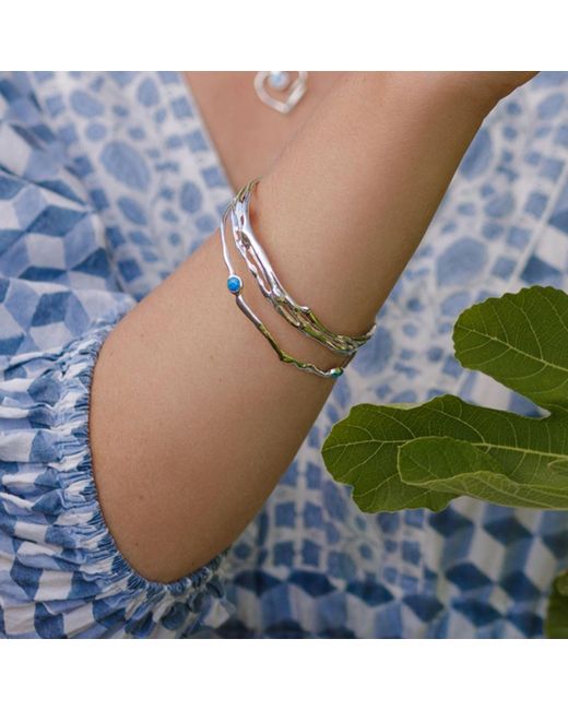 Isla Silver White Dainty Trio Opal Bangle