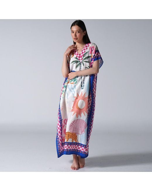 LOVEIST STORE Red Mercy Tropical Graphic Pop Linen-Feel Kaftan Abaya