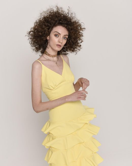NEVA Yellow Calissa Elegant Midi Dress