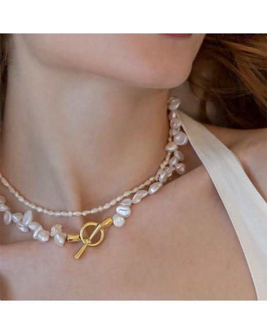 LINYA JEWELLERY Metallic Asymmetric Pearl Necklace