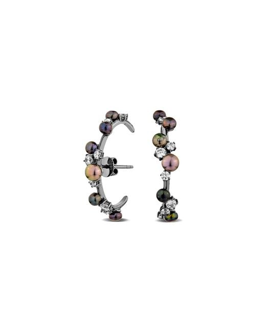 SALLY SKOUFIS White Eclipse Earrings With Natural Pearls & Made Cz Diamond Stimulant
