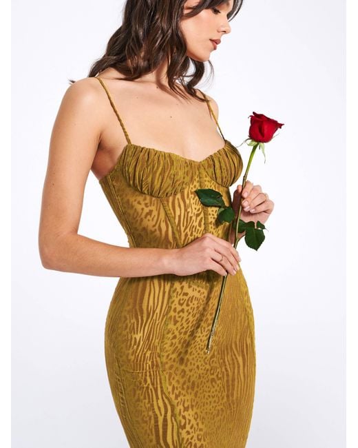 Miss Circle New York Green Ulani Burnout Velvet Detail Mesh Maxi Dress