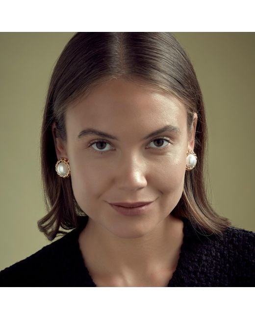 Emma Holland Jewellery Metallic Pearl & Chain Clip Earrings