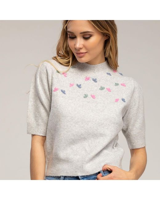 Tantra Spain Sl Gray Short-Sleeved Sweater With Embroidered Birds