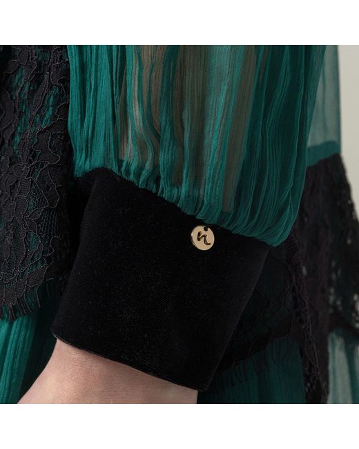 Nissa Green Lace Insert Silk Midi Dress