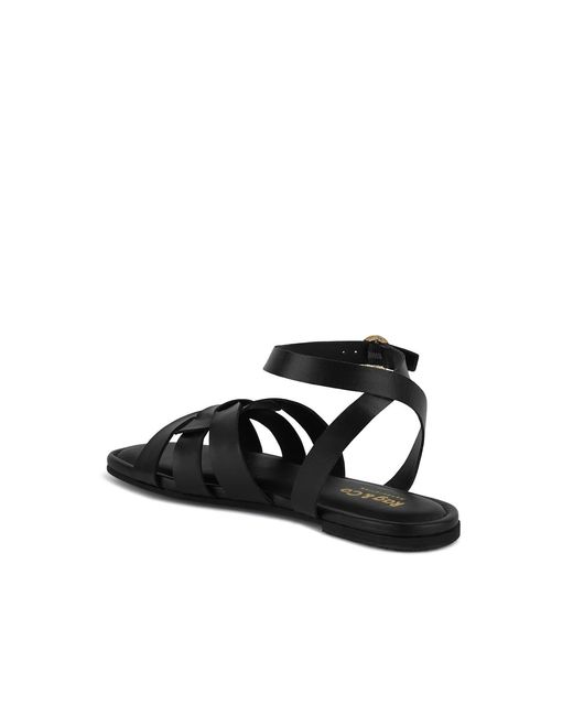 Rag & Co Black Ashton Flat Ankle Strap Sandals By Rag & Co