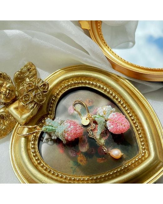 Ninemoo Metallic Strawberry Pearl Dangle Earrings