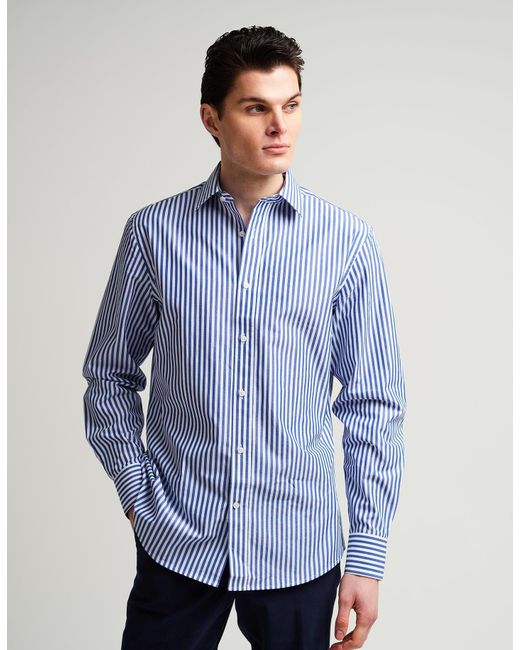 Gresham Blake Blue Stripe Single Cuff Shirt for men