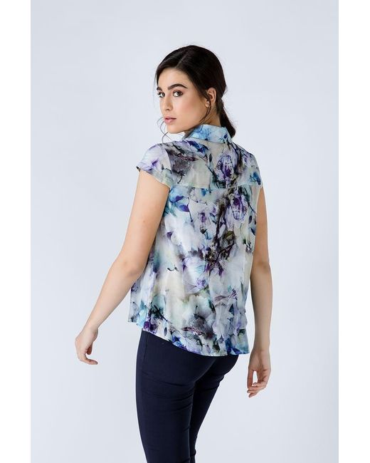 Conquista Blue Floral Cap Sleeve Shirt