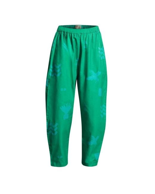 Wild Clouds Green Organic Cotton & Linen Balloon Trousers