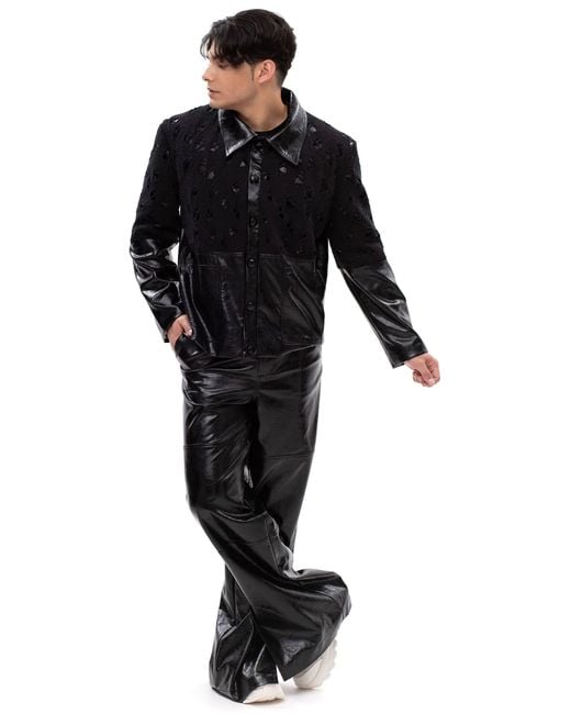 Maison Bogomil Black Cut Flow – Leather Trousers With Slits & Hem Openings for men