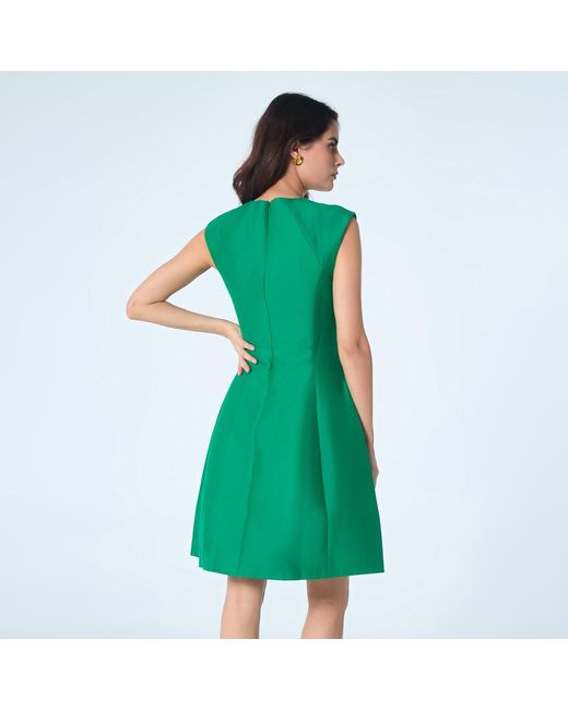 Smart and Joy Green Fit-And-Flare Satin Short Dress Square V Neckline