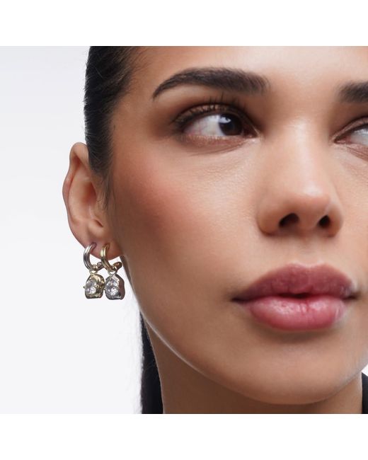 Onewildone White Drip Two-Tone Drop Hoop Earrings With Brilliant Cut Stones