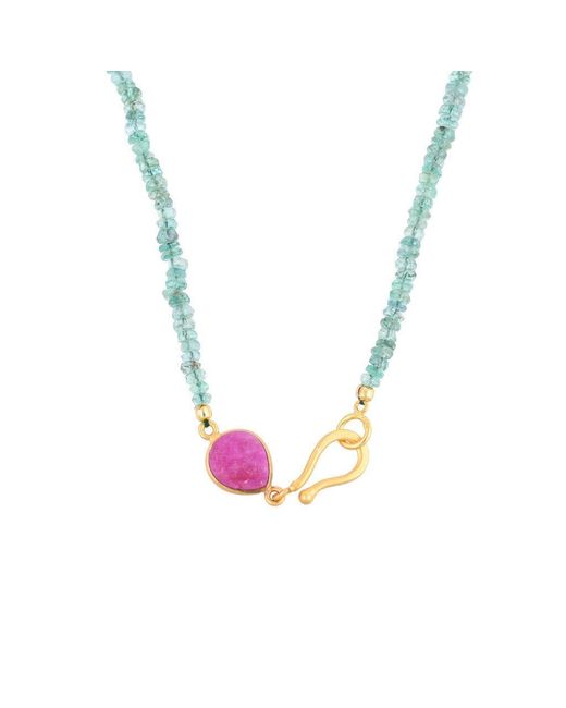 Opium Jewels Blue Faceted Emerald Strand With A Raw Cut Ruby Clasp