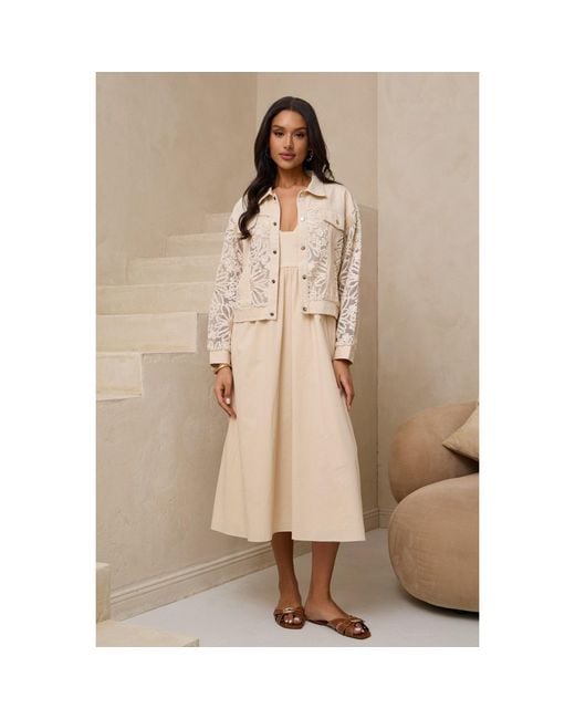 Saachi Natural Denim Sequin Soft Lace Cream Jacket