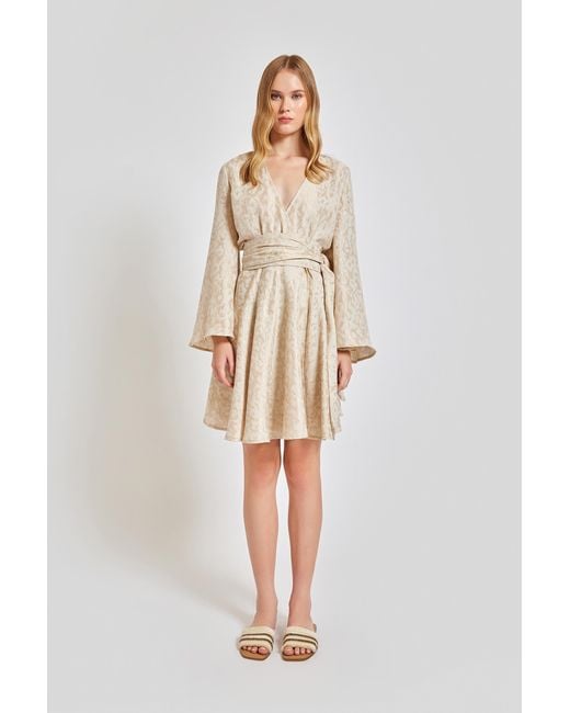 Lilamie Natural Marbella Wrap Style V Neck Mini Summer Dress