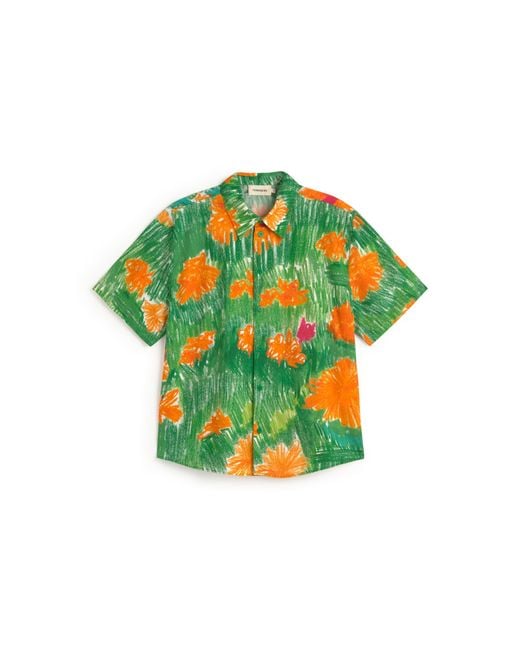 Thinking Mu Green Crayon Paddy Flower Shirt for men