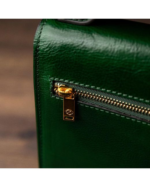 Time Resistance Green Small Leather Briefcase For