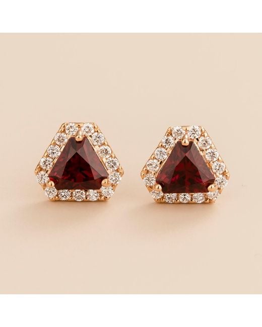 Juvetti Brown Diana Earrings In Ruby & Diamond Set With Pink Gold