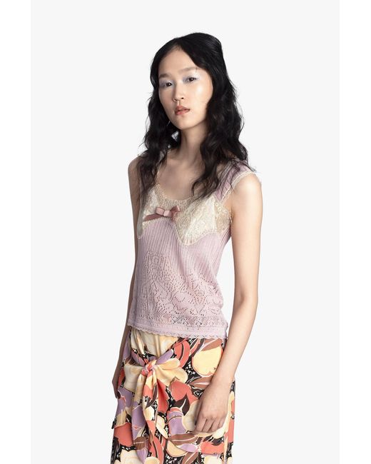 Anna Sui Pink Lingerie Lace Knit Camisole