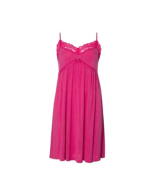 Pretty You London Pink Bamboo Lace Chemise In Raspberry
