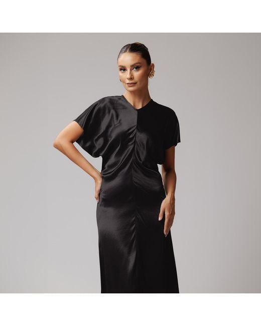 concept A trois Black Midi Dress With Oversized Short Sleeves And Flared Cut