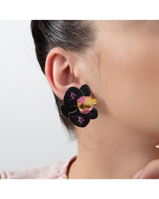 Milou Jewelry Black Fuchsia Orchid Flower Earrings