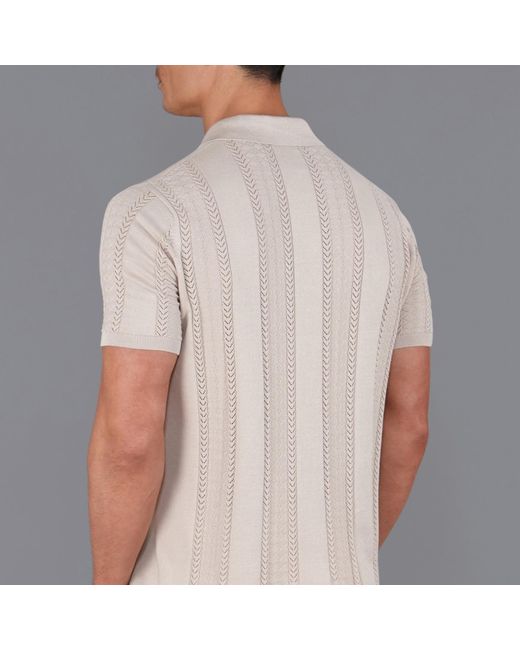 Paul James Knitwear Natural Neutrals Ultra Fine Cotton Santiago Open Knit Cuban Collar Shirt for men