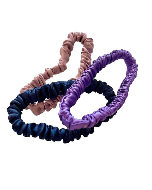 Soft Strokes Silk Blue Set Of Three Pure Mulberry Silk Skinny Scrunchies Weekly Special Hair Ties Haze
