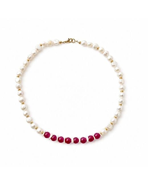 Bellus Domina Metallic Natural Freshwater Pearl & Jade Necklace Pearl