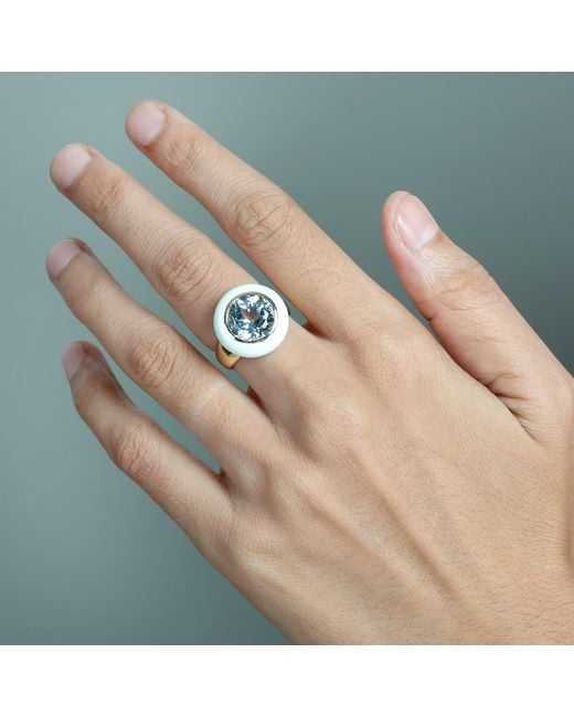 Artisan Blue 14K Enamel & Topaz Cocktail Ring