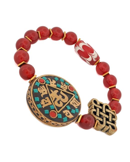 Ebru Jewelry Sacred Om Carnelian & Tibetan Mantra Beaded Bracelet
