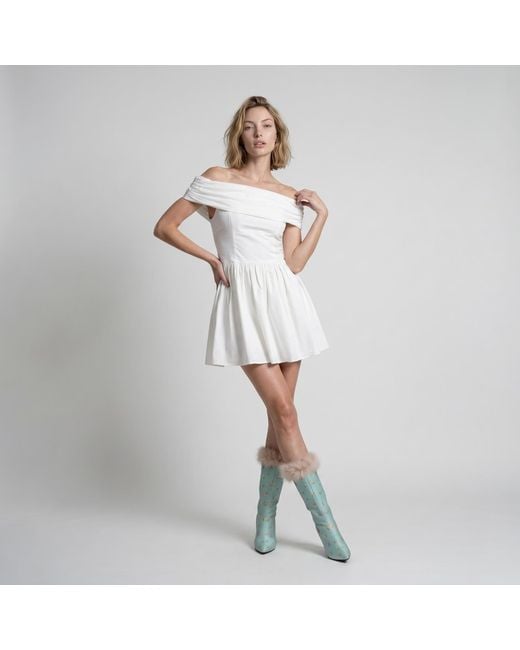 Modenaire White Neutrals Off Shoulder Mini Dress Sculpted Bodice