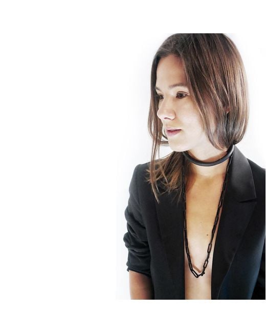 WAIWAI Black Choker With Leather Chain