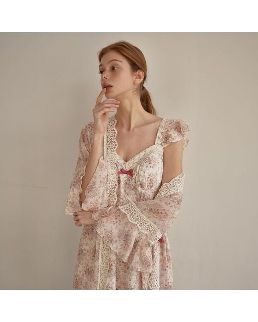 Luna Luz Orange Etoile Floral Slip & Robe Ensemble