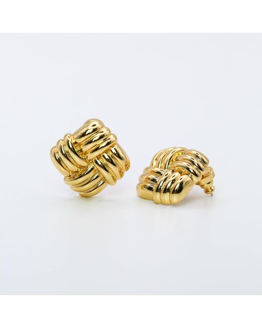 Miss Cecilia Metallic Square Woven Ear Studs